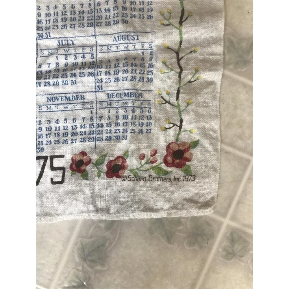 Vintage Sister Berta Hummel Linen Kitchen Towel Calendar 1975 The Bumble Bee